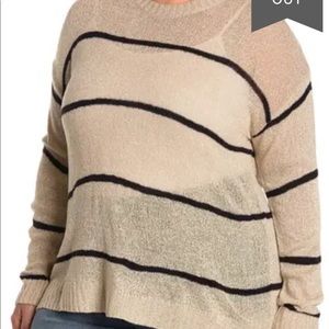 Bobeau Long Sleeve Stripe Sweater Oatmeal/Black 2X